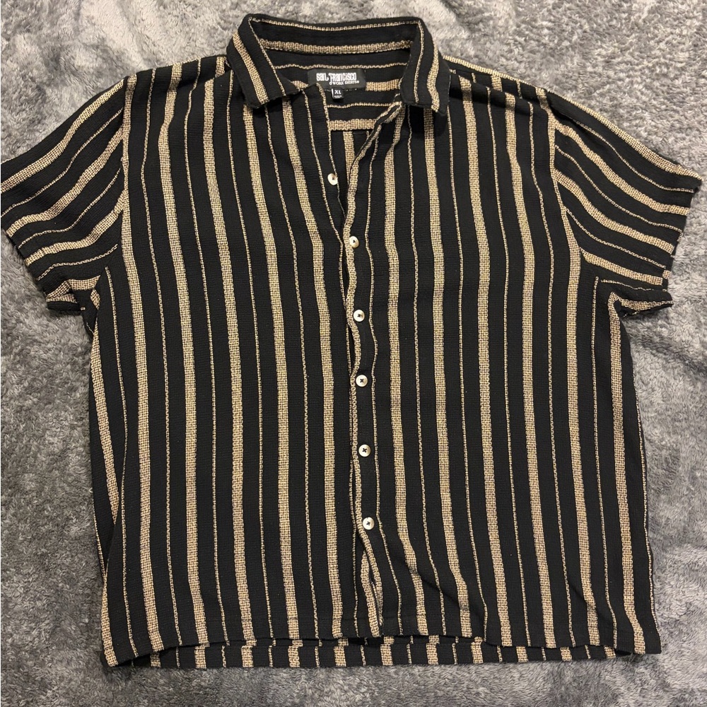 Black and Tan Striped Polo Shirt